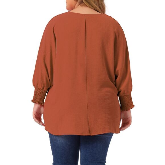 Plus Size Chiffon Tops Batwing Ruffle Elbow Sleeve Loose Shirts Caramel - Picture 4 of 5